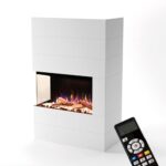 GLOW FIRE Kaminofen Portia linksoffen mit realistischem 3D E-Motion LED-Feuer - Stand-Elektrokamin mit Heizung und Kaminfeuer, Knistereffekt & Timer, max. 1500 W, 140x90x45, Weiß  